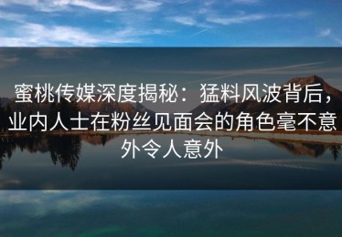 蜜桃传媒深度揭秘：猛料风波背后，业内人士在粉丝见面会的角色毫不意外令人意外