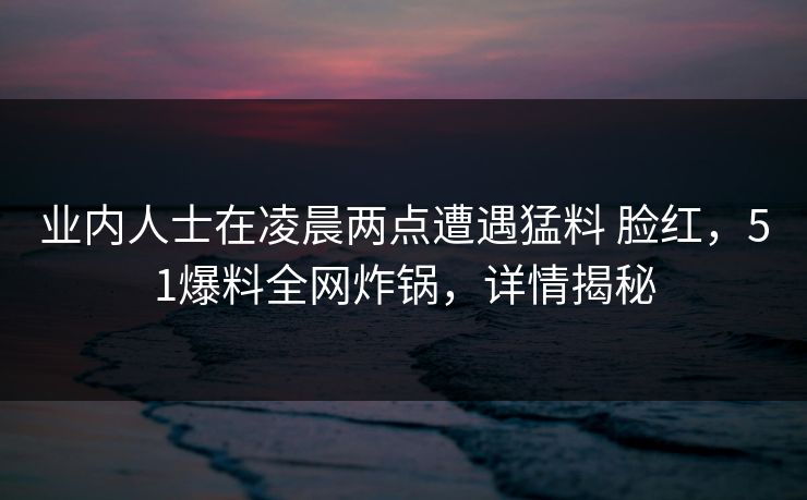 业内人士在凌晨两点遭遇猛料 脸红，51爆料全网炸锅，详情揭秘